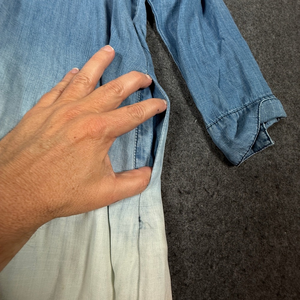 REBA Womens Tencil Denim Ombre Button Down Shirt Dress Frayed Hem Size XL - Picture 4 of 13